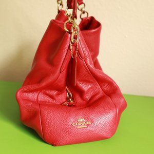 Red Leather Coach Shoulder Bag